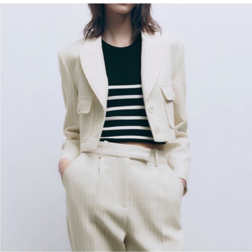 Zara cropped pin stripe blazer
